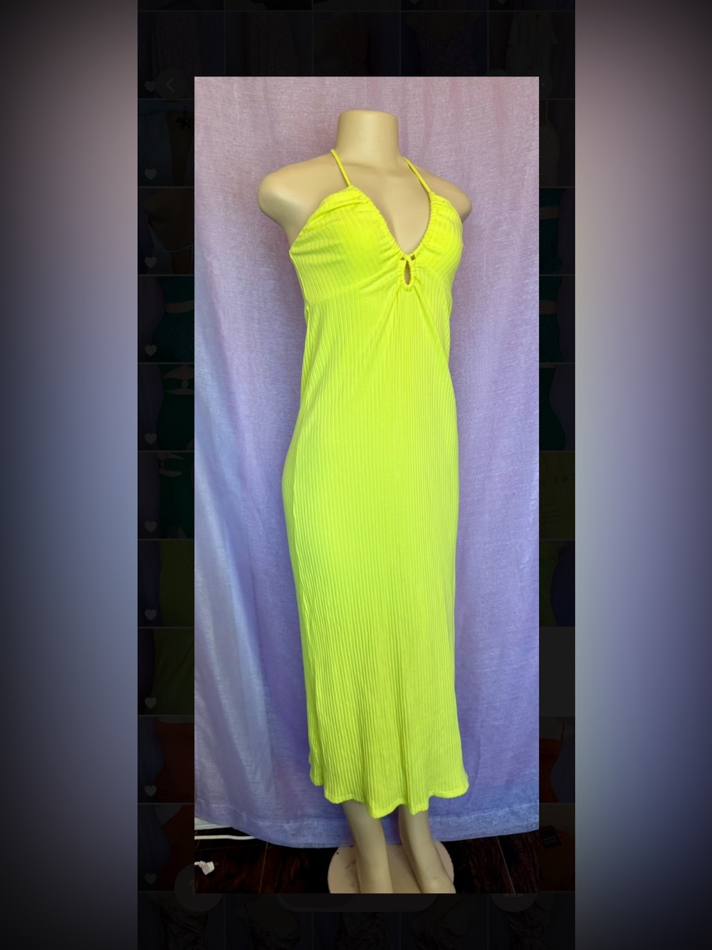 American Eagle Outfitters Neon Yellow Ribbed Halter Maxi Dress